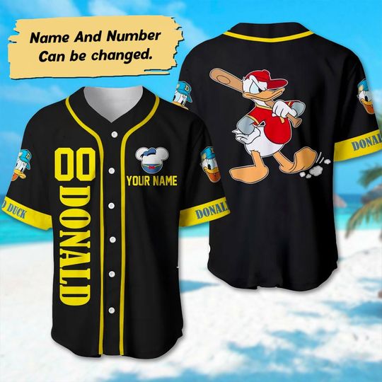 Custom Donald Duck Baseball Jersey, Custom Donald Cartoon Baseball Team