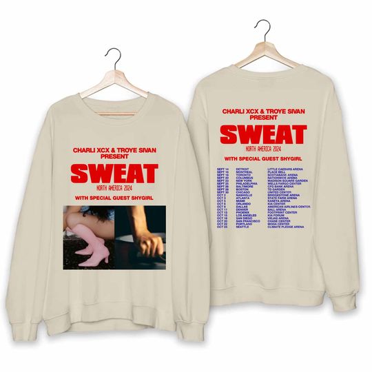 Charli XCX and Troye Sivan - Sweat 2024 Tour Shirt, Charli XCX 2024 Concert Shirt, Charli XCX Fan Gift, Sweat 2024 Concert Shirt