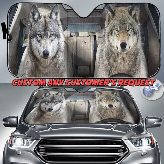 Funny Wolf Sunshade, Wolf Car Sun Shade, Funny Wolf Car Decoration