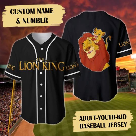 Custom Lion Dad And Son Baseball Jersey, Lion Animated Characters Jersey