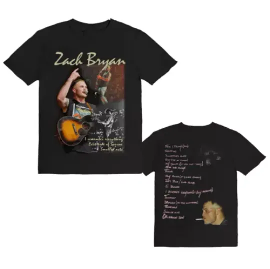 Zach Bryan Tour Track list Retro Graphic T-Shirt Black Gift Fans Country Music