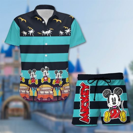 Mickey Mouse Funny Hawaiian Shirt, Mickey Mouse Coconut Tree 3D Tee, Summer Vibe Group Shirt