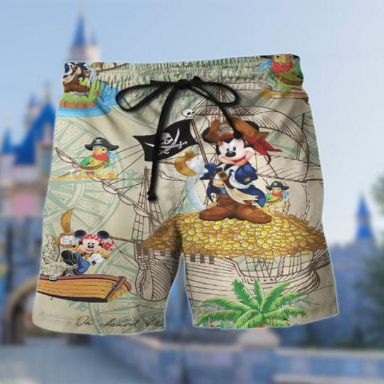 Mouse Pirate Beach Shorts, Mouse Movie Beach Shorts
