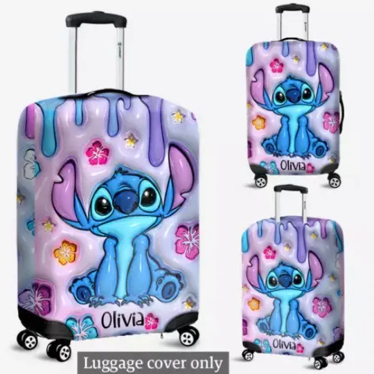 Personalized Stitch Hibiscus Flowers Luggage Cover
