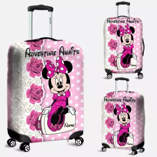 Personalized Cute Minnie & Roses Adventure Awaits Luggage Cover