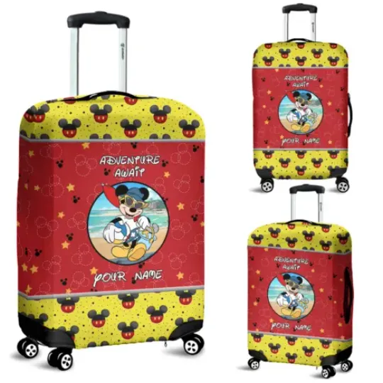 Personalized Aventure Await Mickey Mouse Summer Vibes Luggage Cover