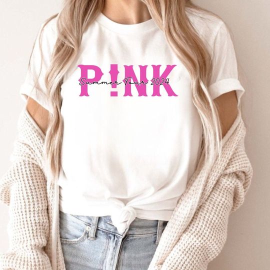 Pink concert tshirt. Personalised Summer Carnival 2024 Tour Tshirt