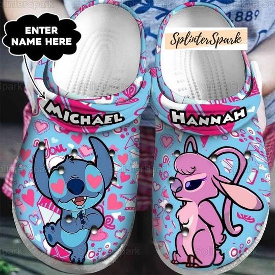 Personalized Stitch And Angels Clogs, Love Stitch Shoes, Angry Angel Clogs, Shoes Slippers