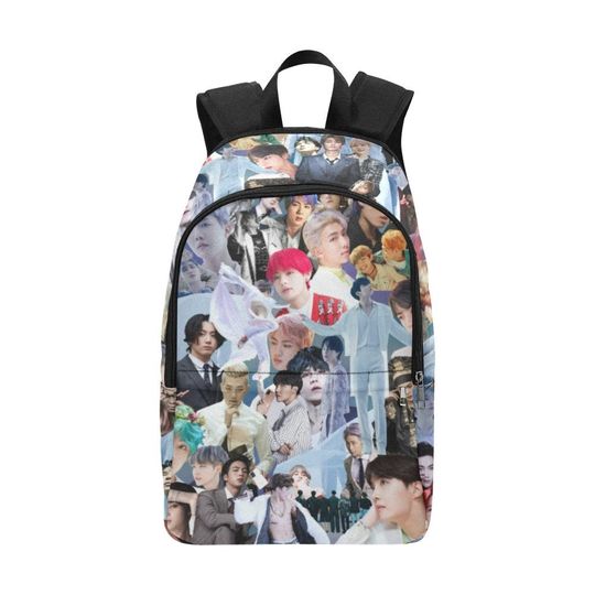 Gray BTS Collage Print Fabric Backpack - Kpop Backpack, music lover backpack