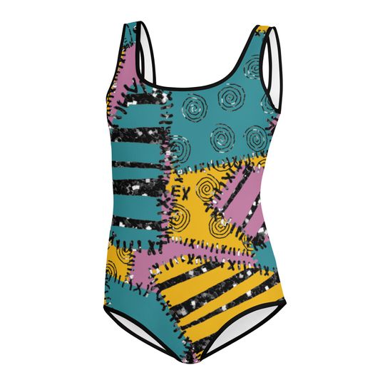 Patchwork Inspired All-Over Print Youth Swimsuit