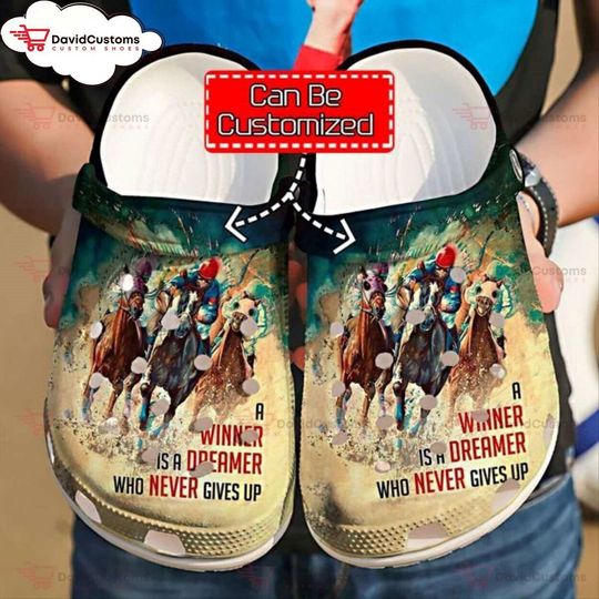 Dive into Sports Spirit Barrel Racing Never Give Up Themed Comfort Clogs