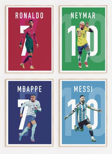 Messi Ronaldo Mbapp Neymar Poster Set World Cup Poster
