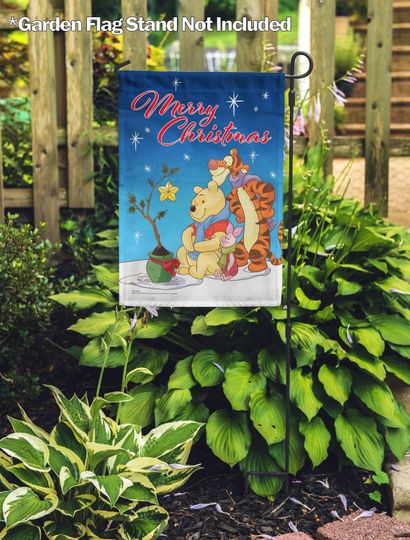 Disney, Disney Christmas Star Pooh, Tigger and Piglet Garden Flag