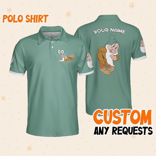 Personalize Bashful Cyan Polo, Mens Golf Polo Shirt, Disney Performance Polo Shirt