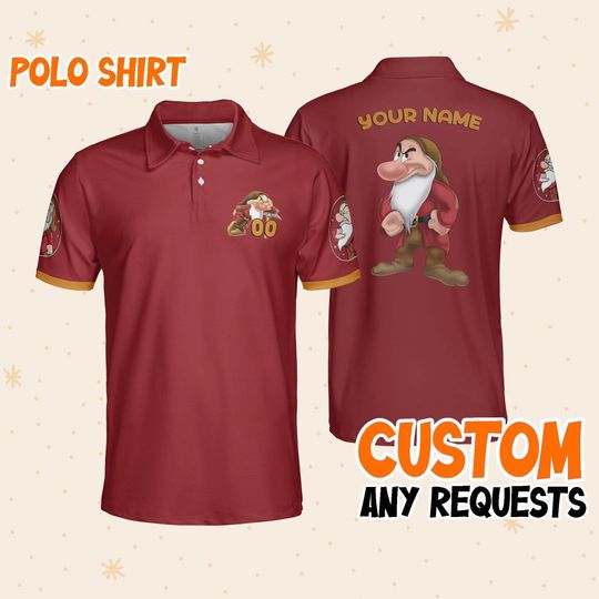 Personalize Grumpy Red Polo, Mens Golf Polo Shirt, Disney Performance Polo Shirt
