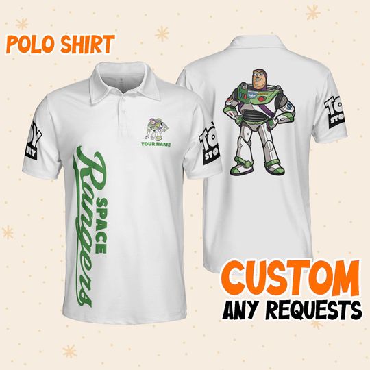 Personalize buzz white polo, Mens Golf Polo Shirt, Disney Performance Polo Shirt