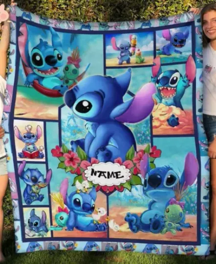 Personalized Name Stitch Family Lilo And Stitch Blanket, Lilo And Stitch Blanket