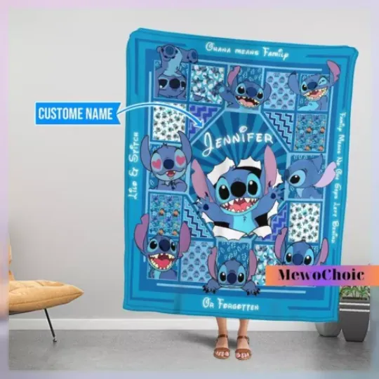 Stitch Blanket, Disney Stitch Blanket, Personalized Blanket, Cartoon Blanket