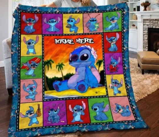 Personalized Name Stitch Family Lilo And Stitch Blanket, Cute Stitch Blanket