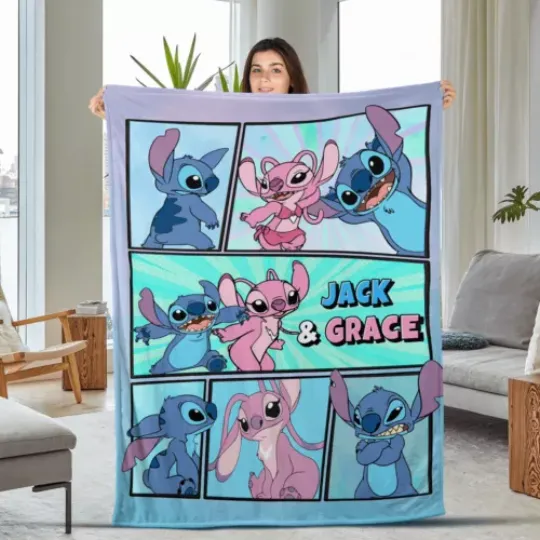 Disney Lilo and Stitch Plush Fleece Blanket, Personalized Disney Stitch Blanket