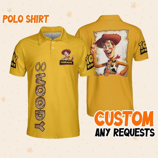 Personalize woody cowboys yellow polo, Mens Golf Polo Shirt, Disney Performance Polo Shirt