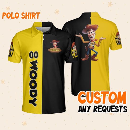 Personalize woody amazing yellow black polo, Mens Golf Polo Shirt, Disney Polo Shirt