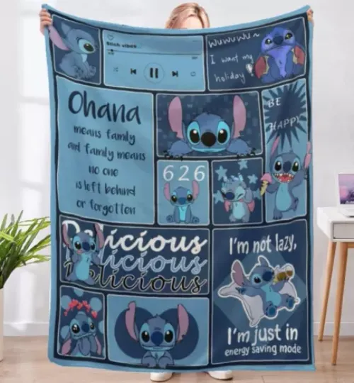Stitch Ohana Means Family Cute Lilo And Stitch Quotes Blanket Gift For Fans