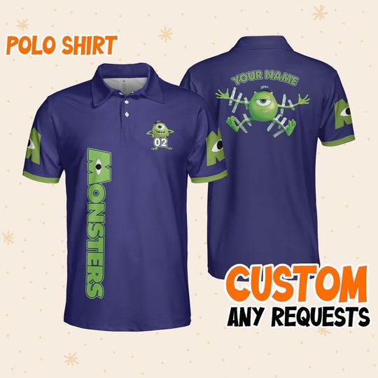 Personalize Wazowski Blue Green Polo, Mens Golf Polo Shirt, Disney Performance Polo Shirt