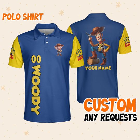 Personalize woody smile kid blue polo, Mens Golf Polo Shirt, Disney Performance Polo Shirt