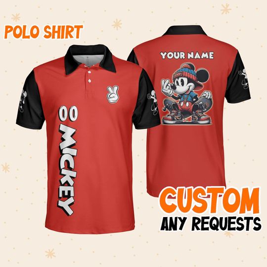 Personalize mickey hiphop black red Polo, Mens Golf Polo Shirt, Disney Polo Shirt