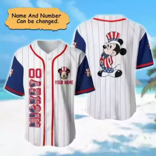 Personalized Mickey Mouse July 4th Independence Day Baseball Jersey Shirt