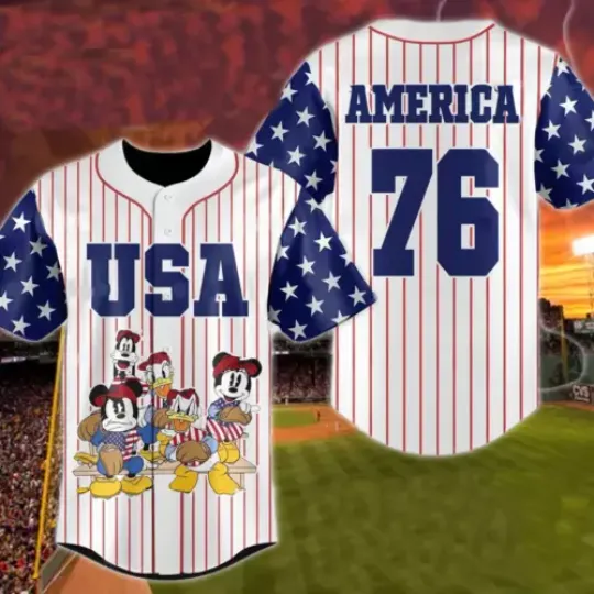 Personalized Mickey & Friends Happy Independence Day Baseball Jersey Shirt