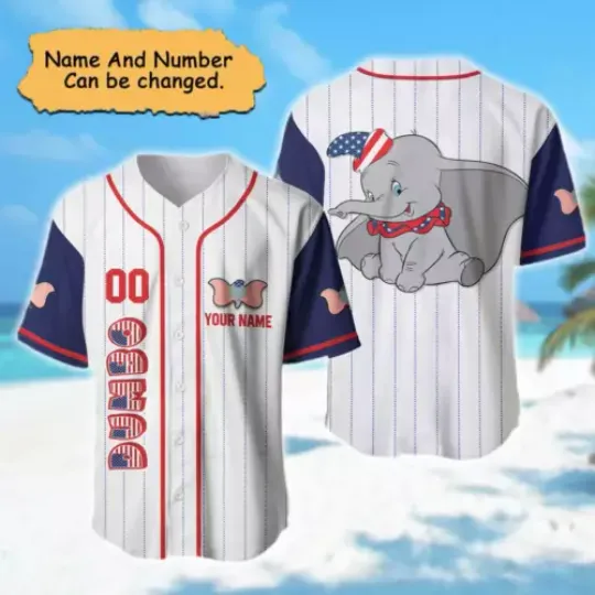 Personalized Dumbo Elephant Happy Independence Day Baseball Jersey Shirt
