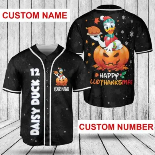 Personalized Daisy Duck Happy Hallothanksmas Baseball Jersey Shirt