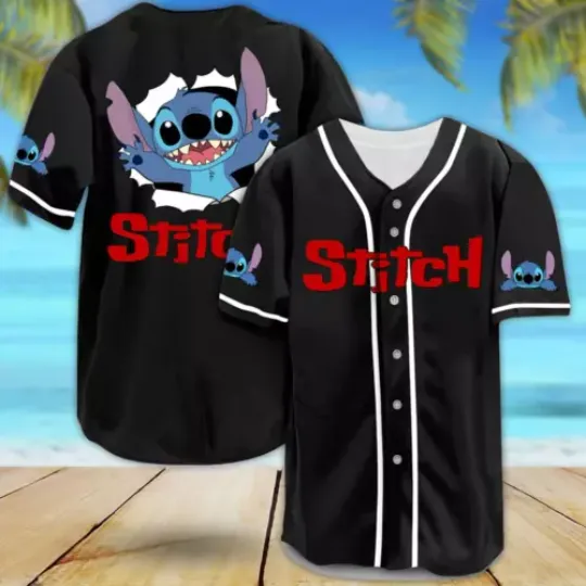 Stitch Cracking Love Lilo And Stitch Cartoon Baseball Jersey Shirt