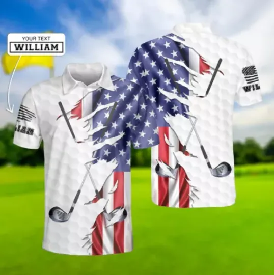 American Golfer Polo Shirt, 4Th July American Flag Polo Shirt