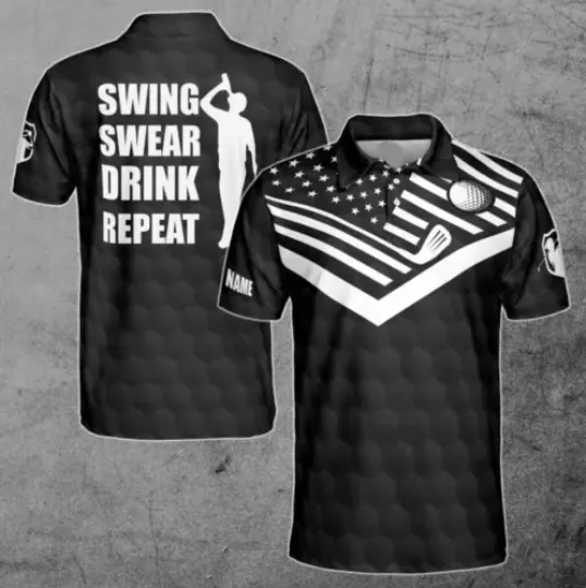 Custom Name American Golf Drink Polo Shirt, 3D Polo Shirt