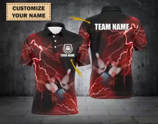 Custom 3D Lightning Bowling Shirt, Team Name Bowling Shirt, Birthday Gift