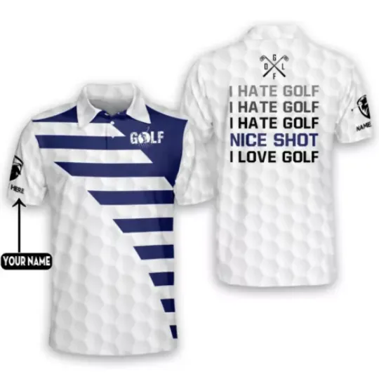 Custom Name Funny I Hate Golf Nice Shot I Love Golf 3D Polo Shirt