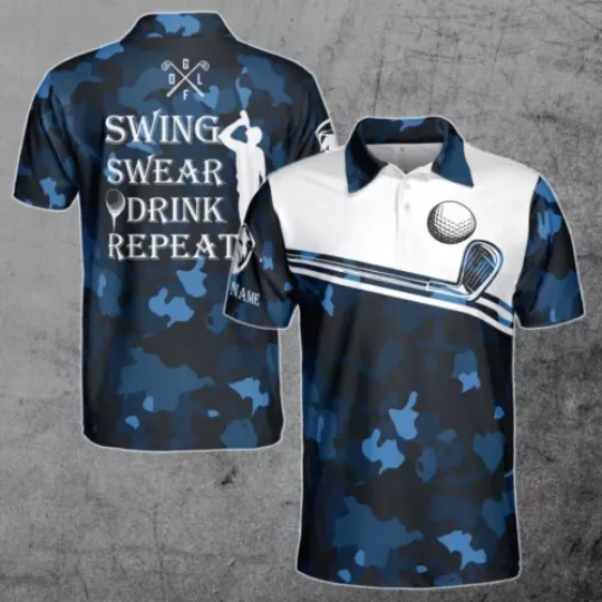Swing Swear Drink Repeat Custom Name Men'S Women'S Polo Shirt Gifts For Golfers