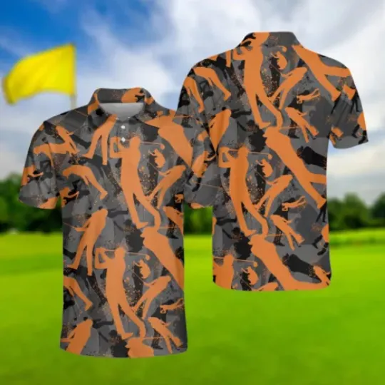 Golf Orange Polo Shirt, Golf Club Polo Shirt, Men Golf Polo Shirt