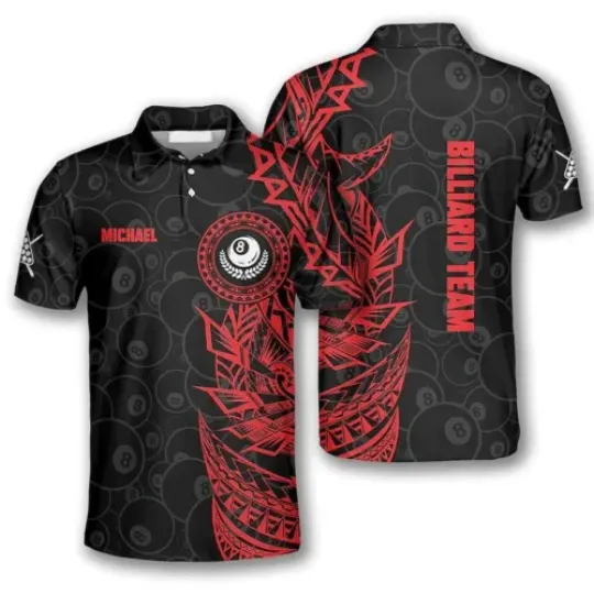 Red Black Tribal Custom Billiard Team Men 3D All Over Print Polo Shirt