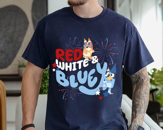 Retro BlueyDad 4th of July shirt, White Red BlueyDad Shirt