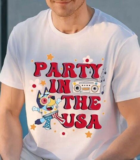 Animated Blue Dog Character 4th Of July T-Shirt, Funny BlueyDad USA Holiday Party Shirt