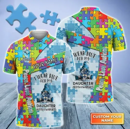 Autism I Wear Blue for My Daughter 3D All Over Print Polo Shirt