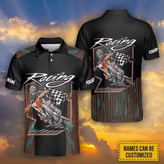 Customized Name Racing Flag Polo Shirt, Dirty Flag Polo, Racing Love Gifts