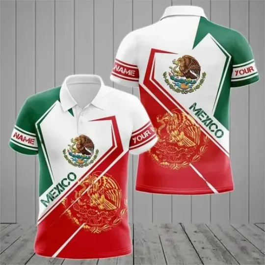 Customize Mexico Gold Coat Of Arms 3D All Over Print Polo Shirt