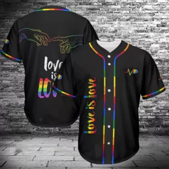 Love Is Love LGBT Pride Month Rainbow Hands Touching Baseball Jersey Shirt