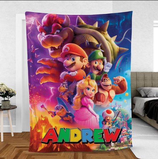 Super Mario Birthday Gifts, Personalized Super Mario Kid Fleece Blanket