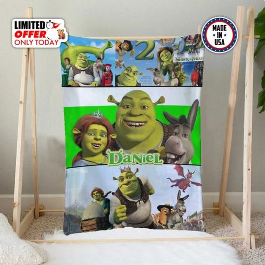 Shrek Movie Characters, Shrek Fiona Donkey Custom Fleece Blanket